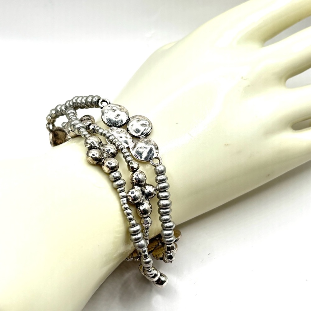 Elegant Silver Beaded Stackable Stretch Bracelets - image 1